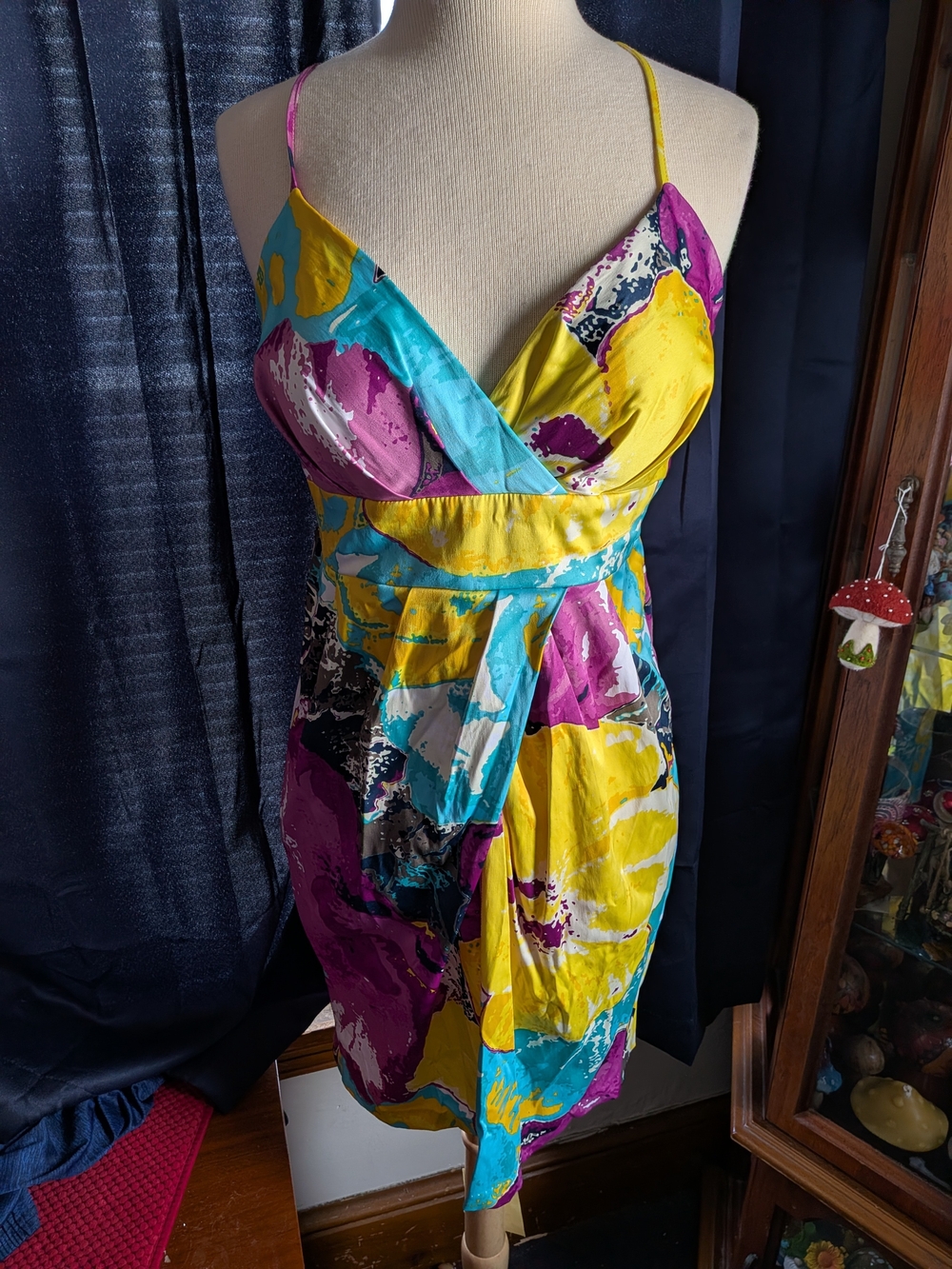 My Michelle Yellow, Teal & Magenta Abstract Slip Dress